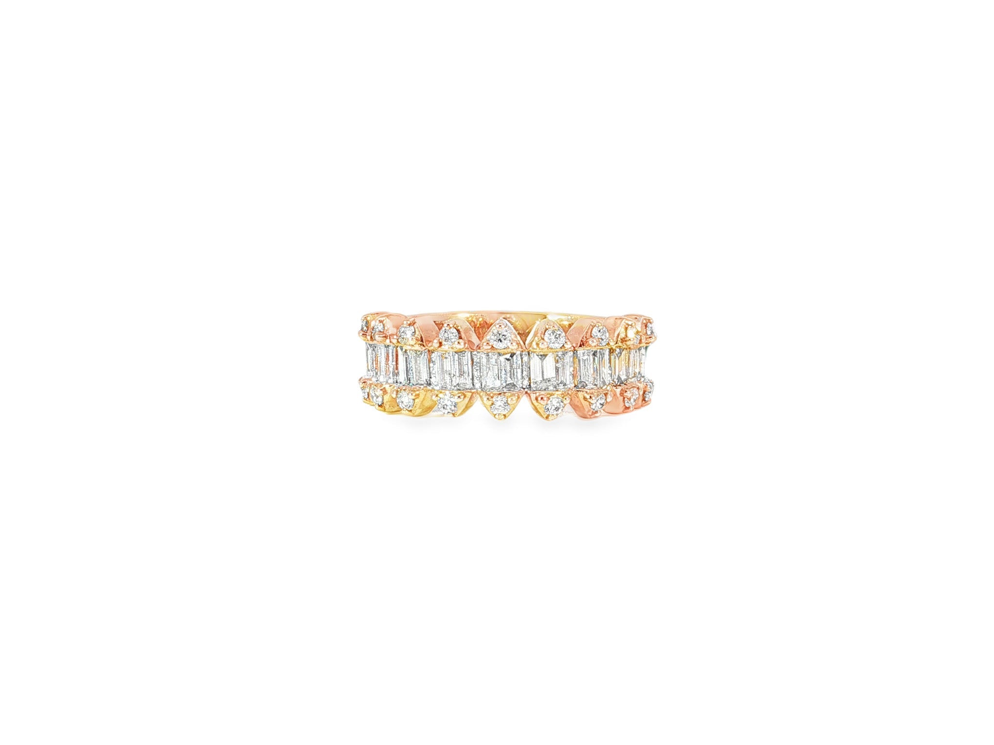 14k Gold Diamond Double Row Band Ring with Baguette & Round 1.15ct - AVI THE JEWELER