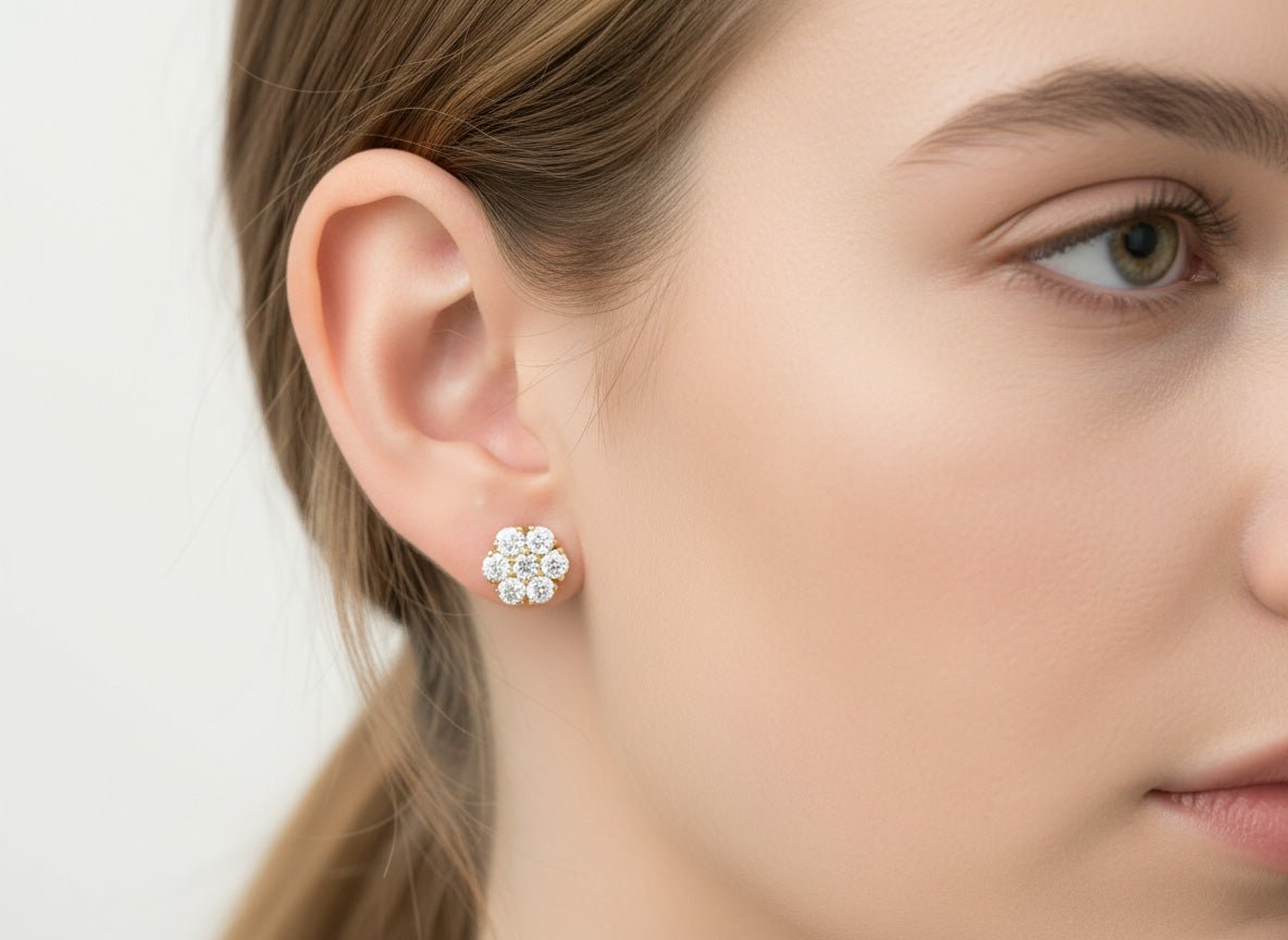 14k Gold Diamond Earrings with Round Cluster Floral Design 1.25ct - AVI THE JEWELER