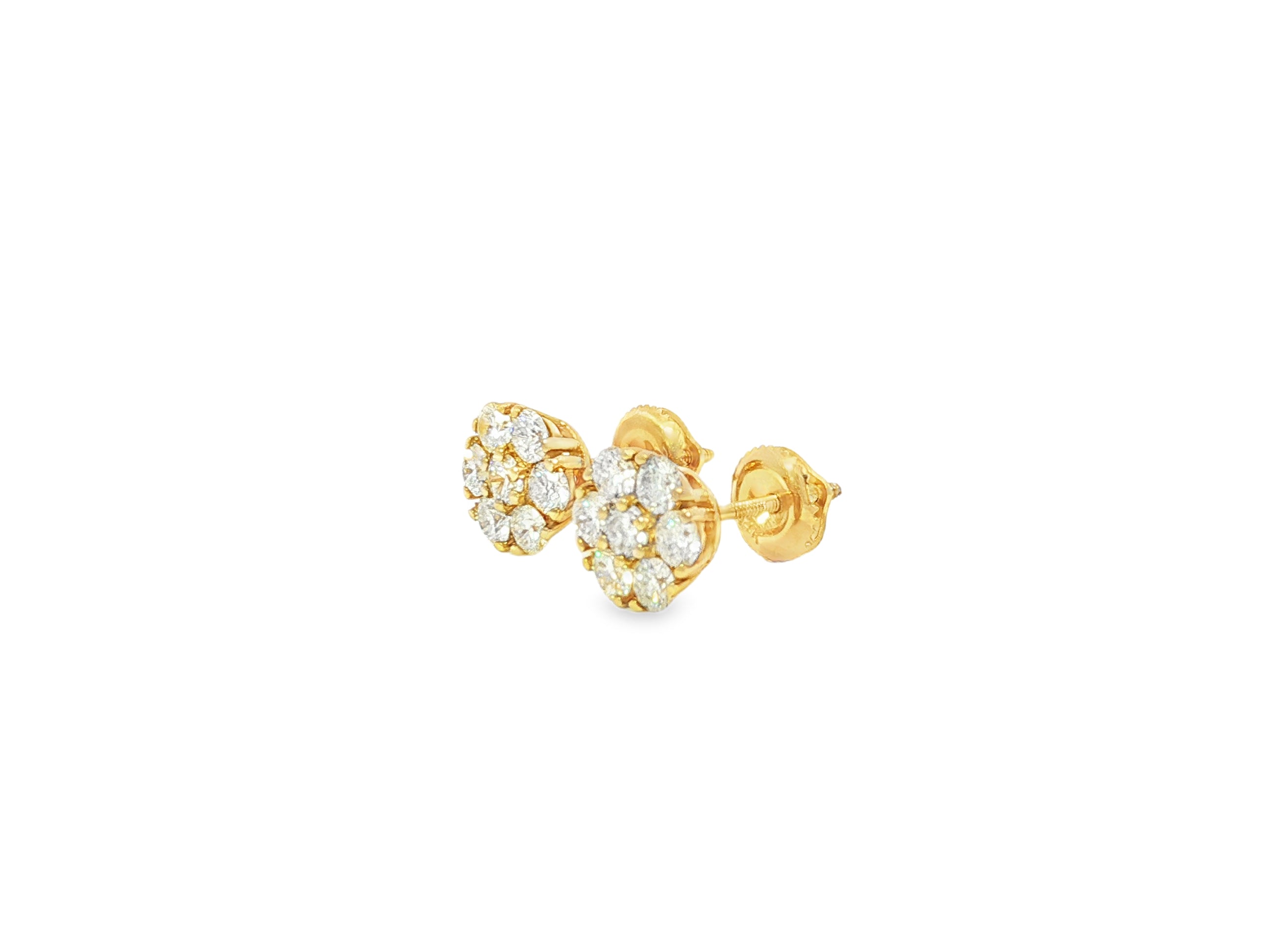 14k Gold Diamond Earrings with Round Cluster Floral Design 1.25ct - AVI THE JEWELER