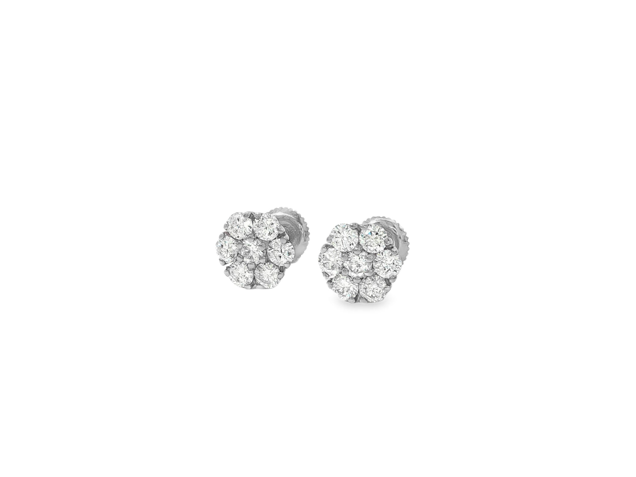 14k Gold Diamond Earrings with Round Cluster Floral Design 1.25ct - AVI THE JEWELER