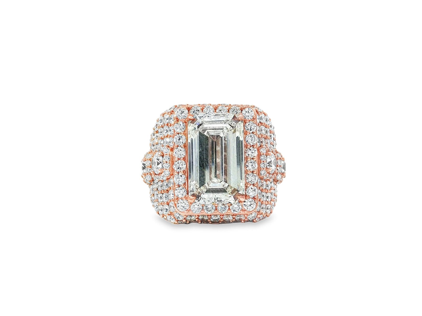 14k Gold Diamond Emerald - Cut Halo Dome Ring 9.41ct - AVI THE JEWELER