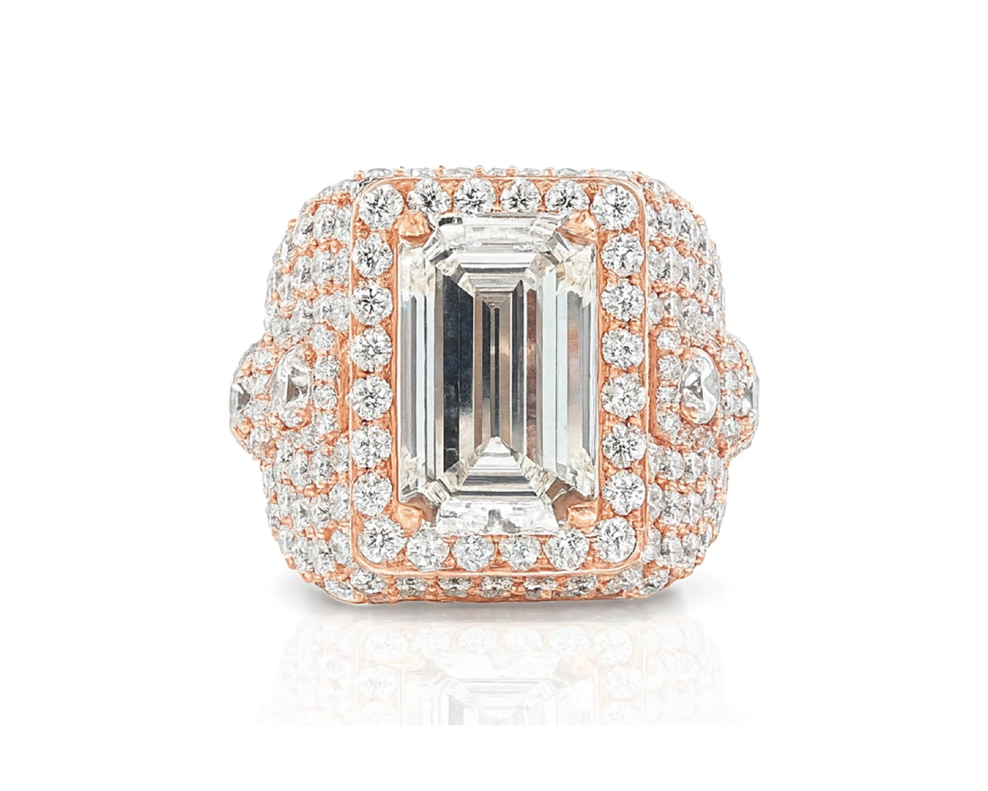 14k Gold Diamond Emerald-Cut Halo Dome Ring 9.41ct – lifestyle 2808