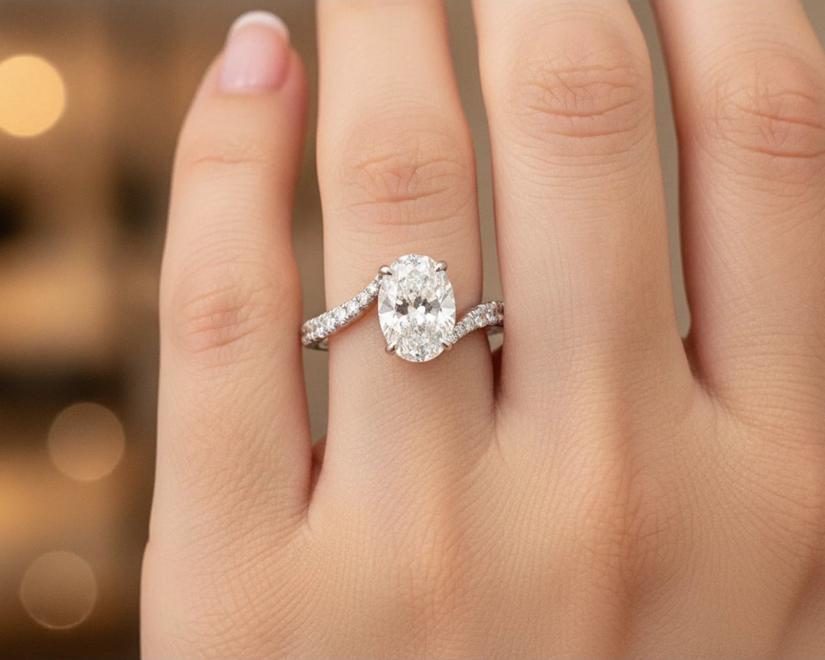 14k Gold Diamond Engagement Ring Oval-Cut Center & Twisted Pavé Band 2.60ct – lifestyle 2019