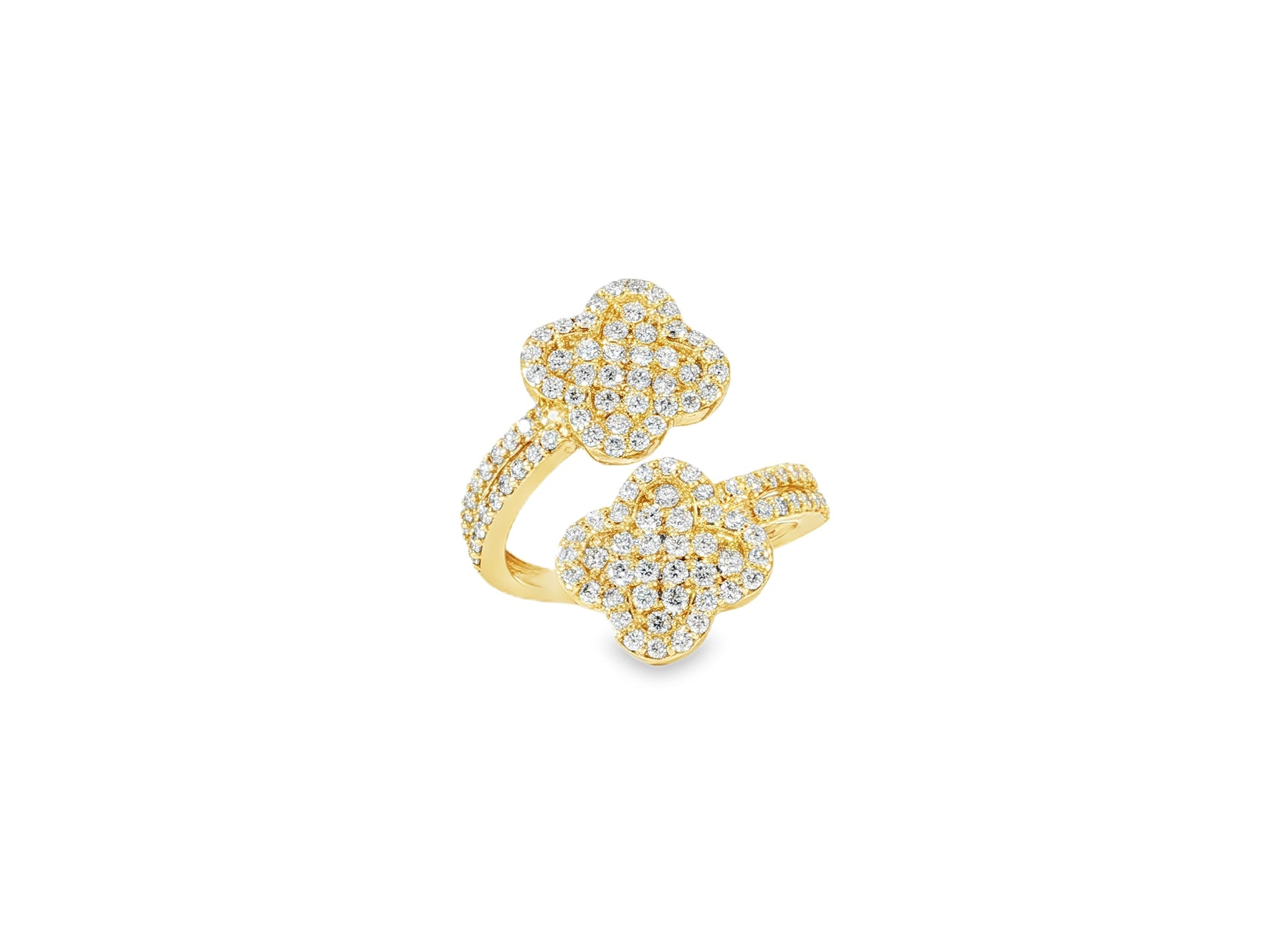 14k Gold Diamond Floral Bypass Ring with Pave Clover Design 1.25ct - AVI THE JEWELER