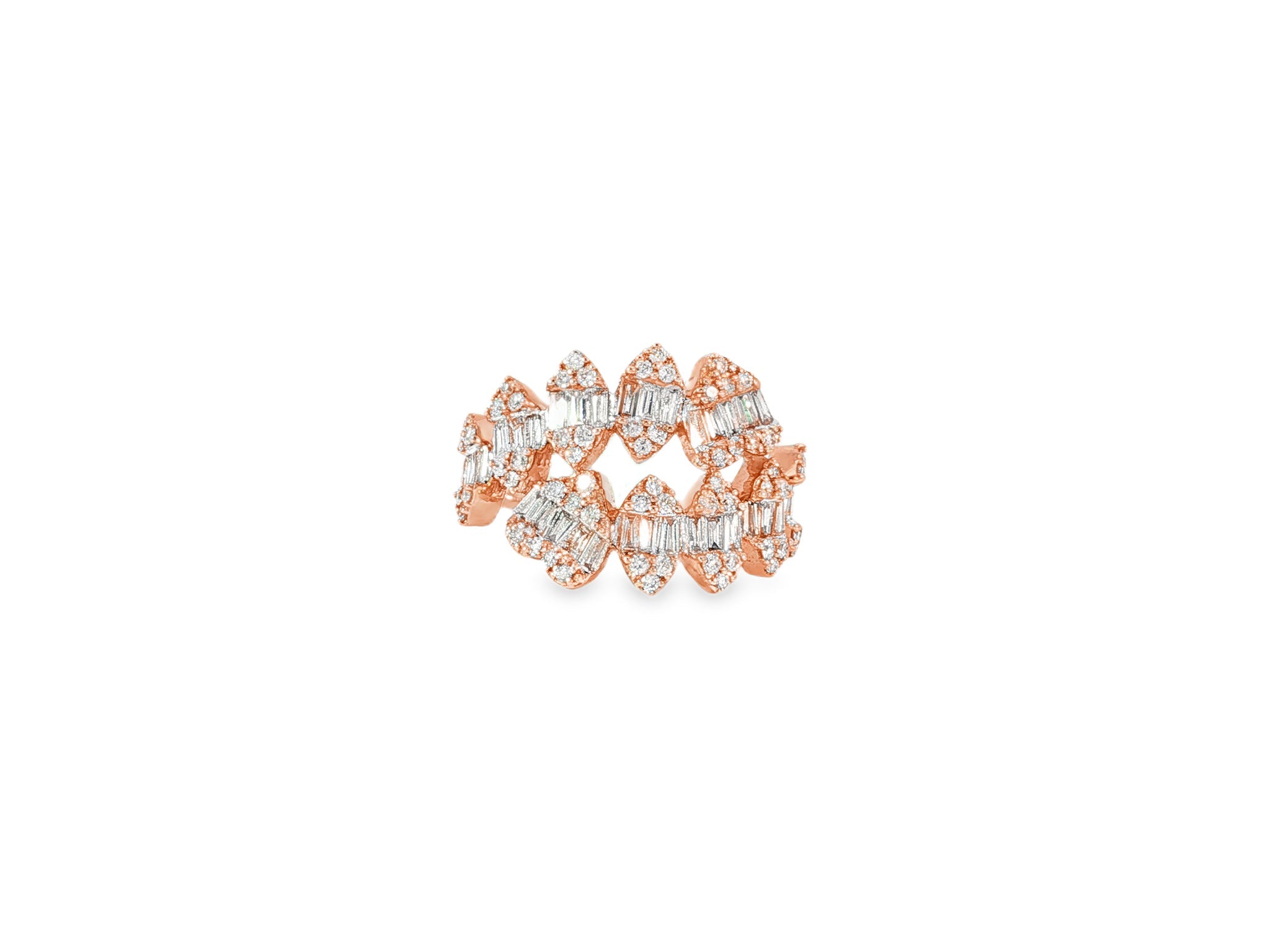14k Gold Diamond Floral Eternity Ring with Baguette & Round 1.10ct - AVI THE JEWELER