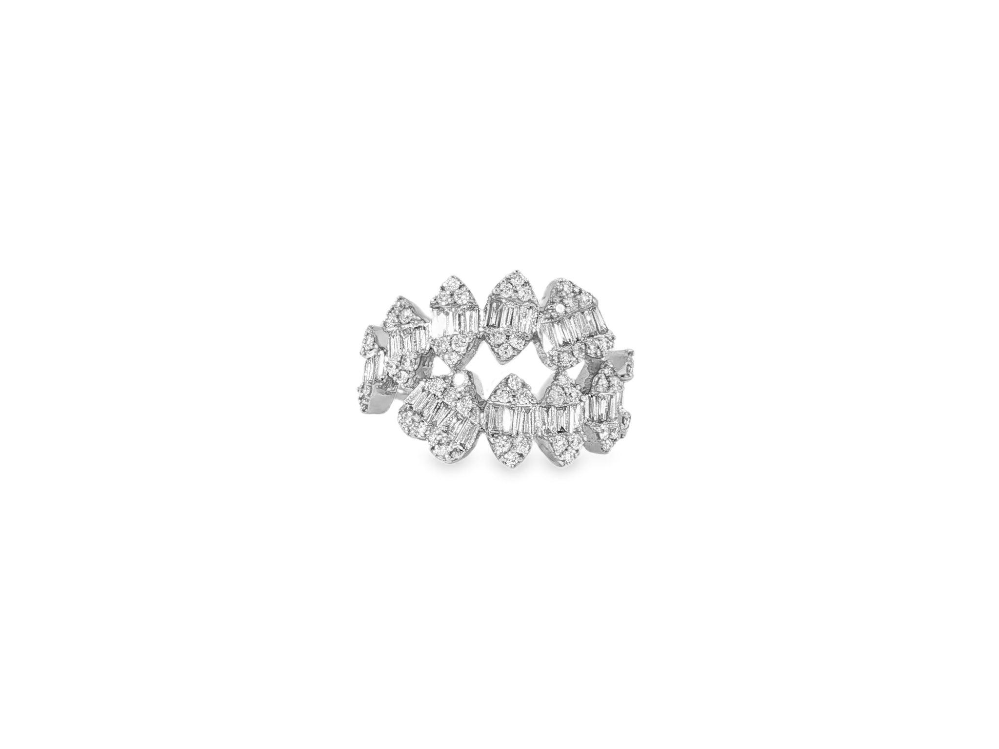14k Gold Diamond Floral Eternity Ring with Baguette & Round 1.10ct - AVI THE JEWELER