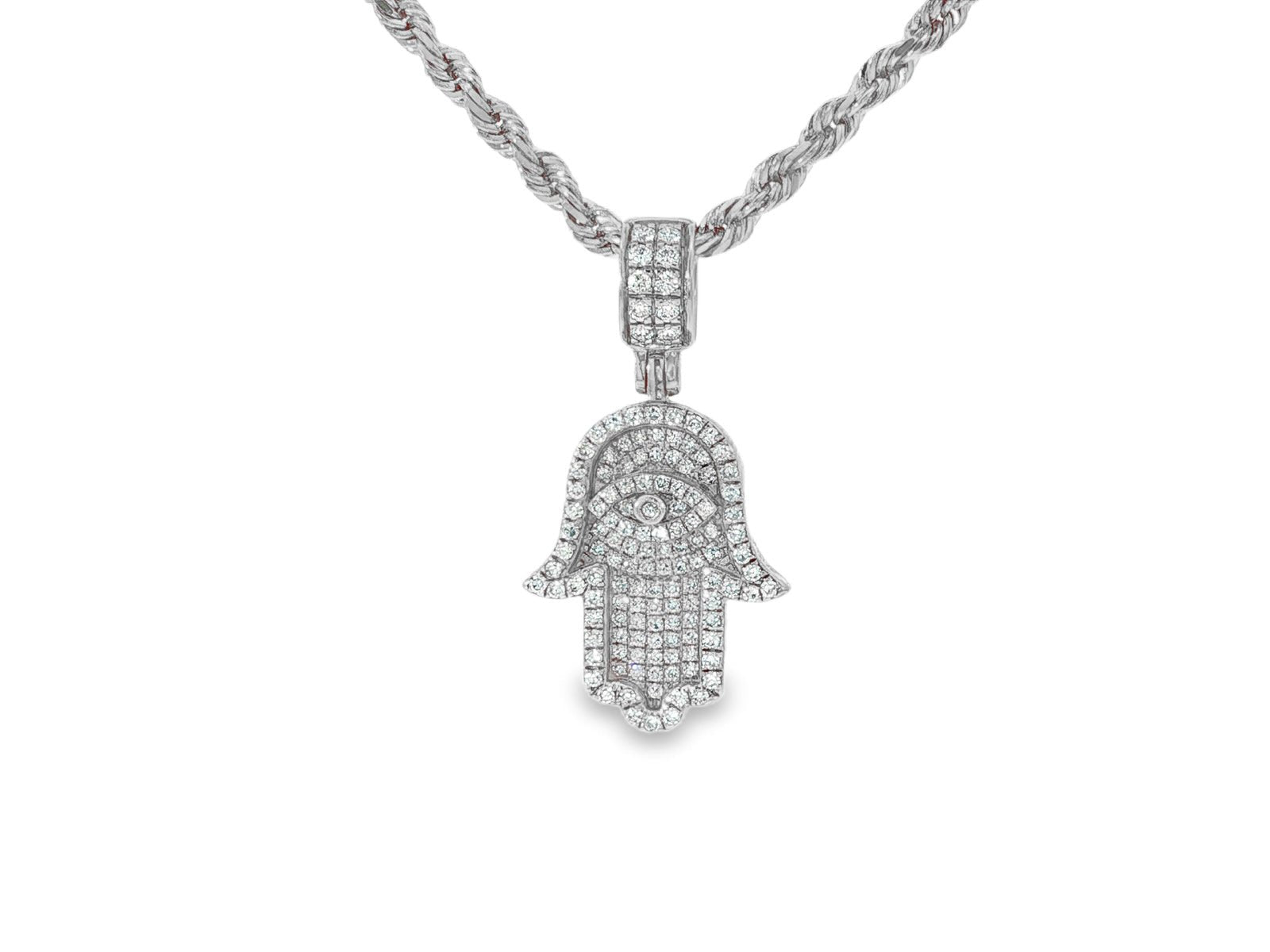 14k Gold Diamond Hamsa Hand Pendant with Round - Cut Design 0.90ct - AVI THE JEWELER
