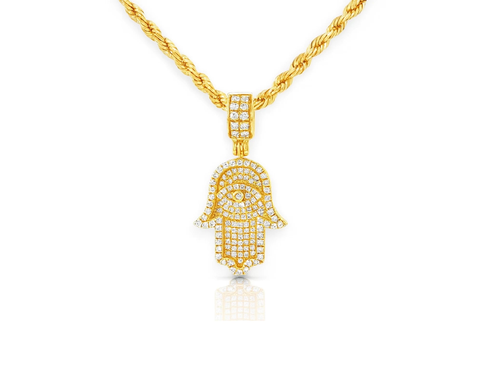 14k Gold Diamond Hamsa Hand Pendant with Round-Cut Design 0.90ct – lifestyle 4760