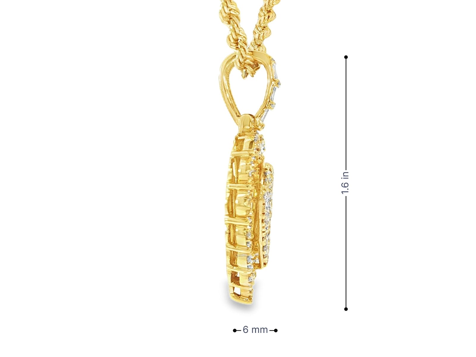 14k Gold Diamond Heart Pendant with Round & Baguette - Cut Accents 2.50ct - AVI THE JEWELER