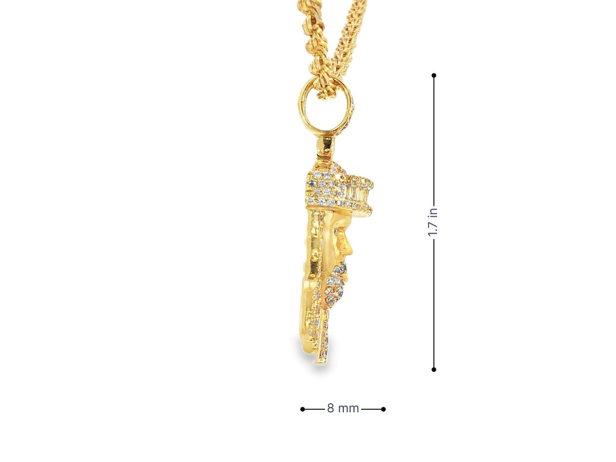 14k Gold Diamond Jesus Head Pendant with Baguette & Round - Cut Detailing 1.78ct - AVI THE JEWELER