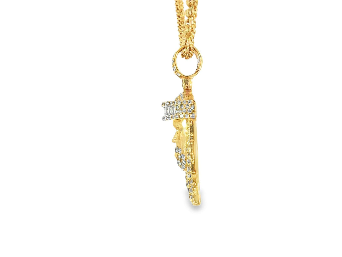 14k Gold Diamond Jesus Head Pendant with Baguette & Round - Cut Detailing 1.78ct - AVI THE JEWELER