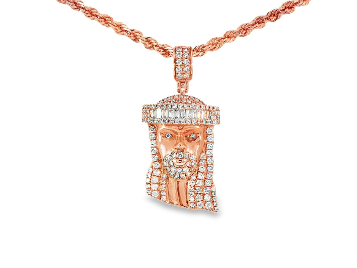 14k Gold Diamond Jesus Head Pendant with Baguette & Round - Cut Detailing 1.78ct - AVI THE JEWELER