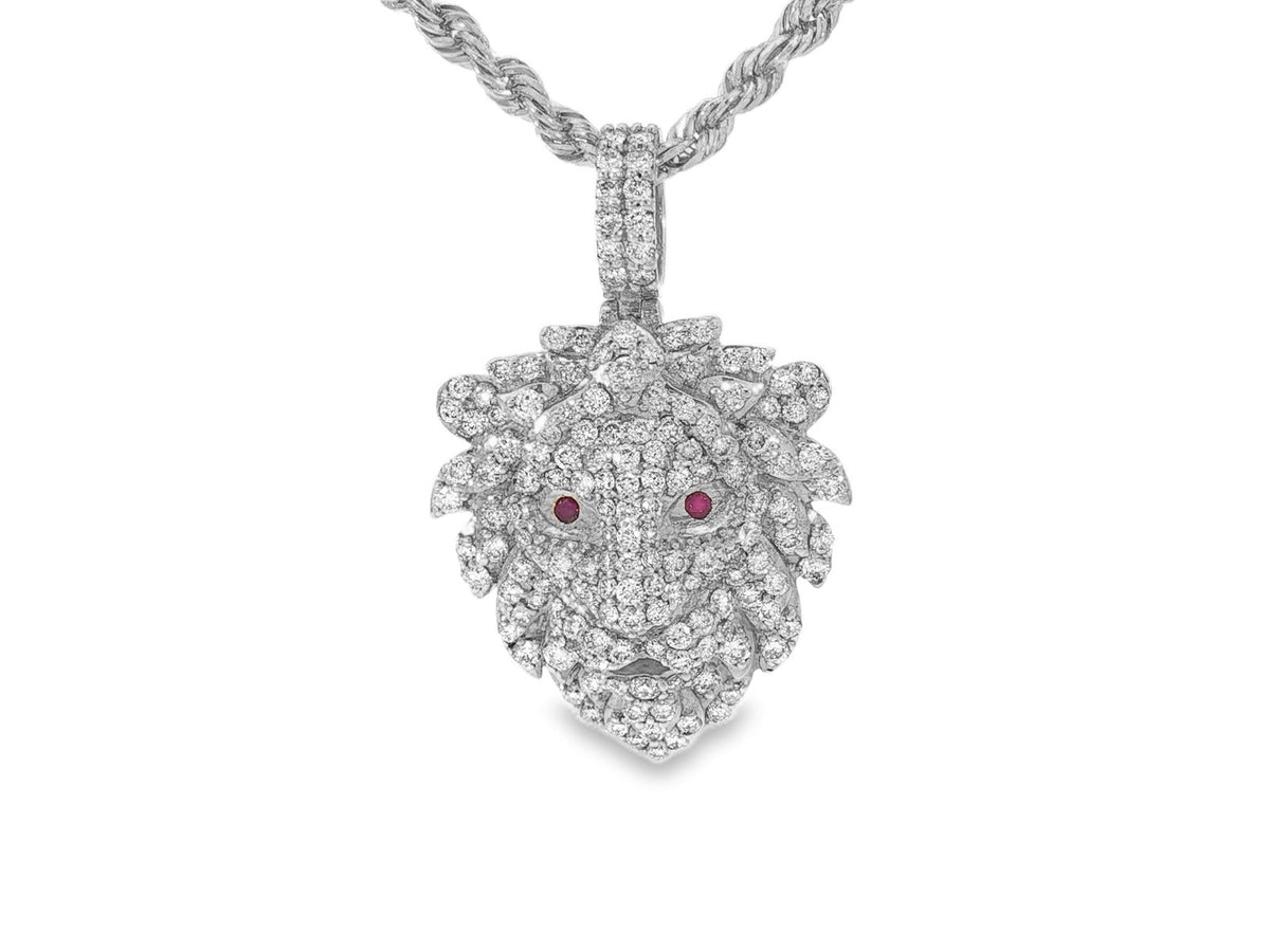 14k Gold Diamond Lion Head Pendant with Ruby Eyes 2.45ct - AVI THE JEWELER
