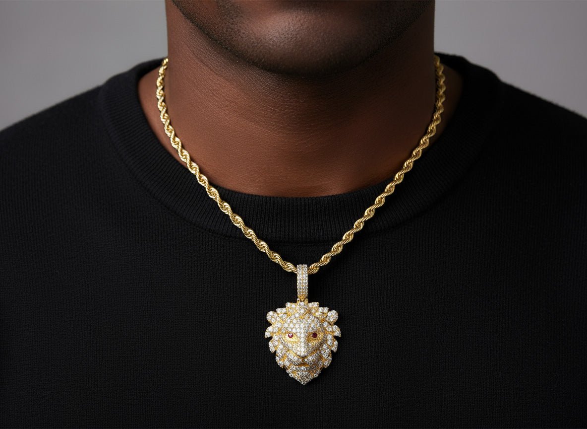 14k Gold Diamond Lion Head Pendant with Ruby Eyes 2.45ct - AVI THE JEWELER