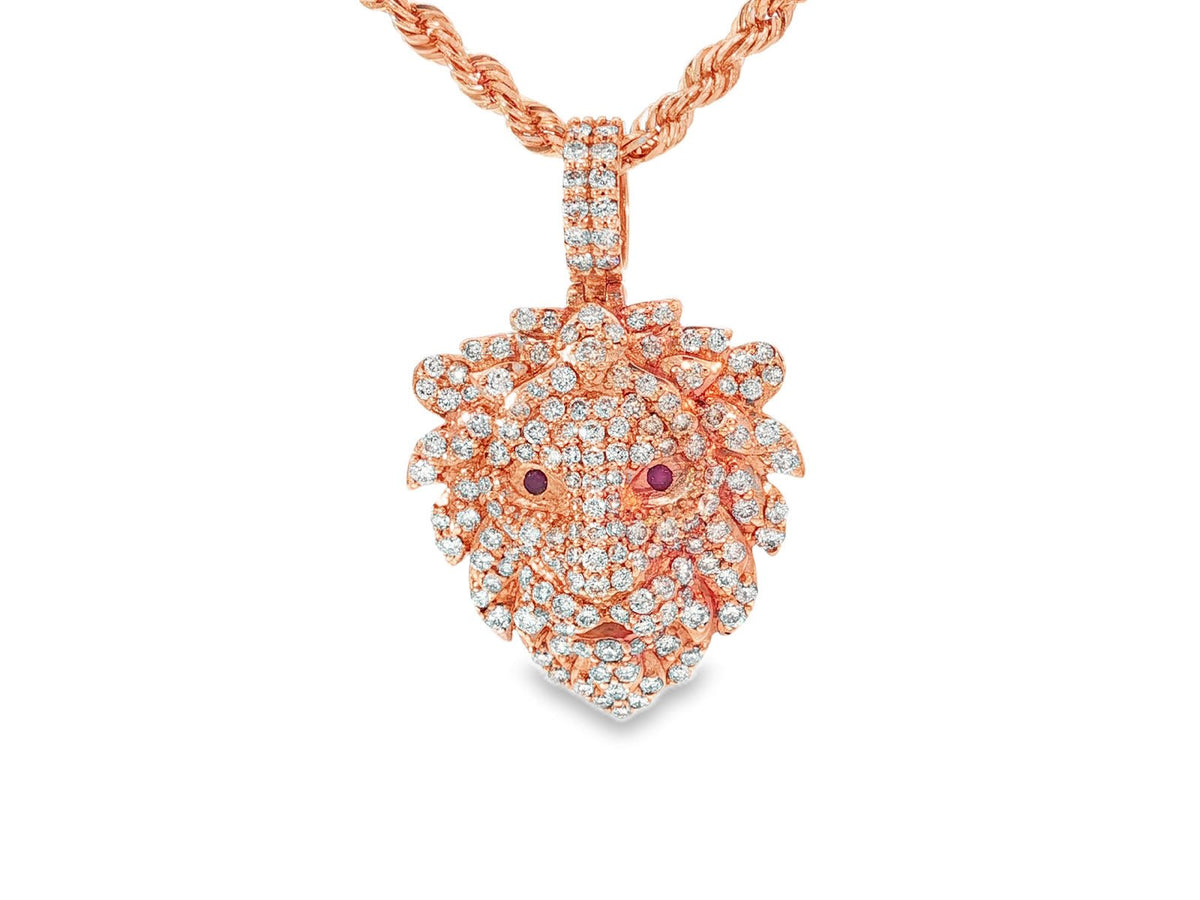 14k Gold Diamond Lion Head Pendant with Ruby Eyes 2.45ct - AVI THE JEWELER