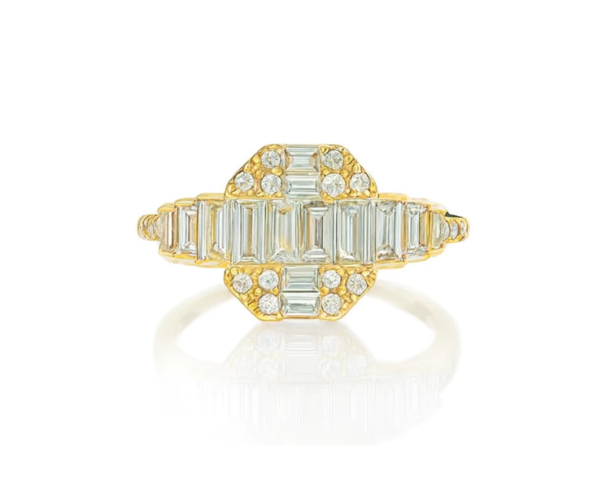 14k Gold Diamond Octagon Cluster Ring with Baguette & Round 0.80ct – lifestyle 1056
