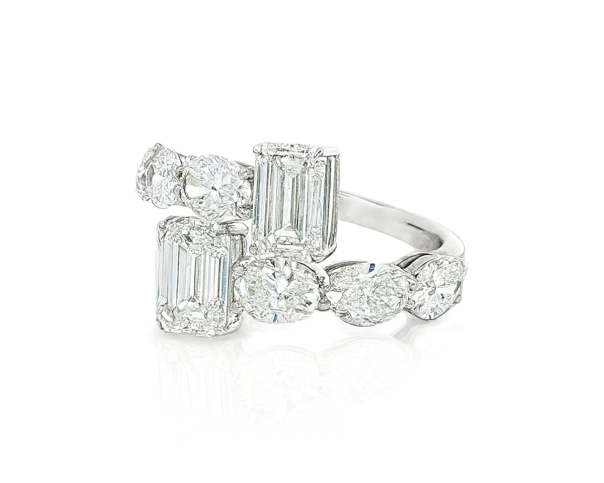 14k Gold Diamond Open Ring with Dual Emerald-Cut & Round 4.22ct – lifestyle 2669