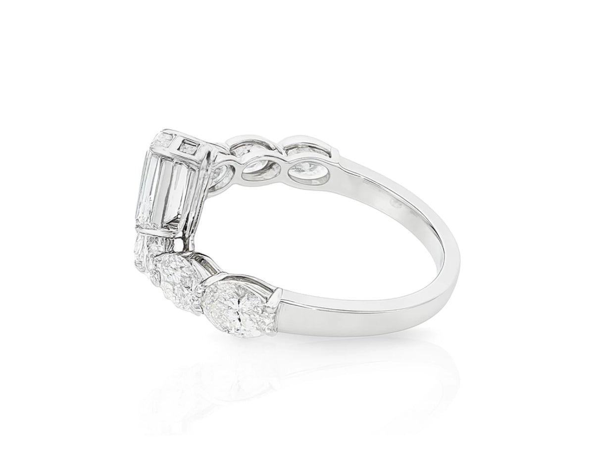 14k Gold Diamond Open Ring with Dual Emerald-Cut & Round 4.22ct – lifestyle 2672