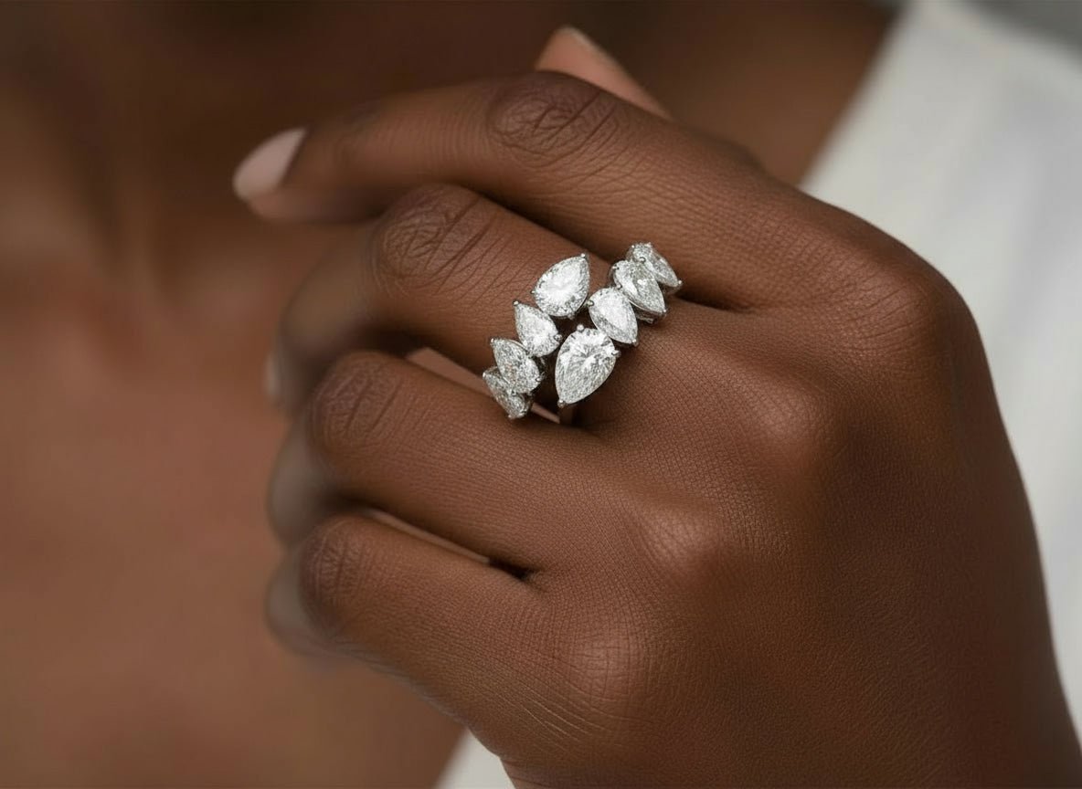 14k Gold Diamond Open Ring with Pear - Shape Cluster Design 3.63ct - AVI THE JEWELER