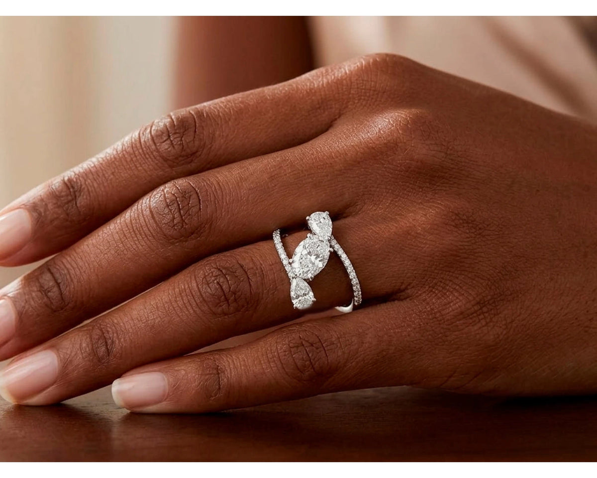 14k Gold Diamond Open Wrap Ring with Oval & Round-Cut Design 2.75ct – view 2