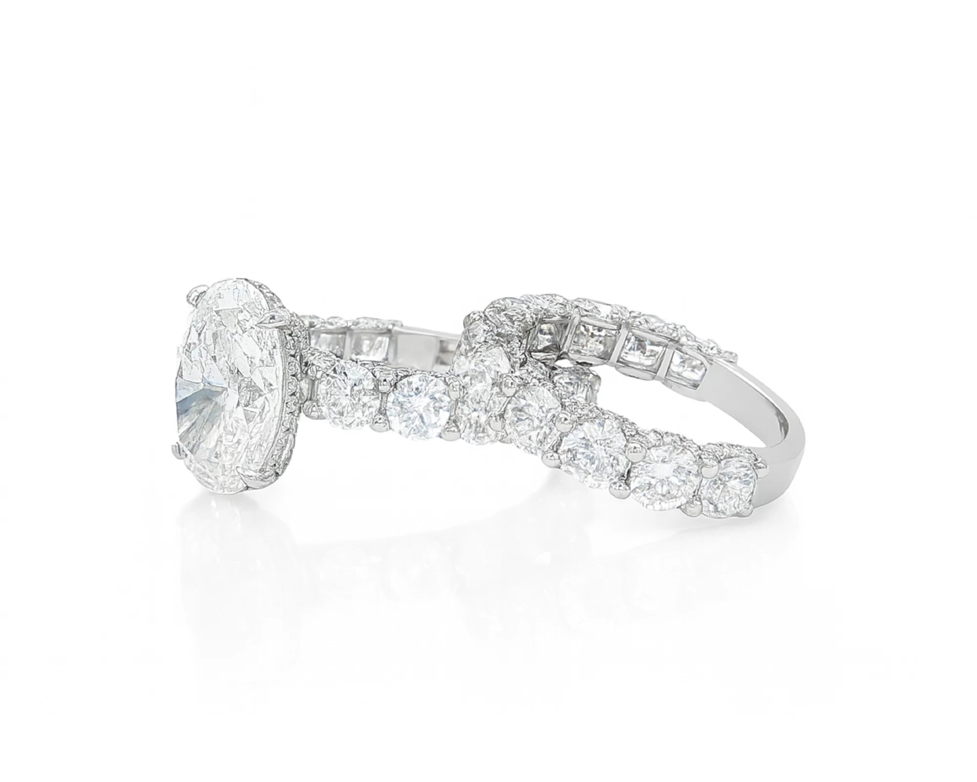 14k Gold Diamond Oval Double Row Band Engagement Ring Set 12.3ct – lifestyle 1940