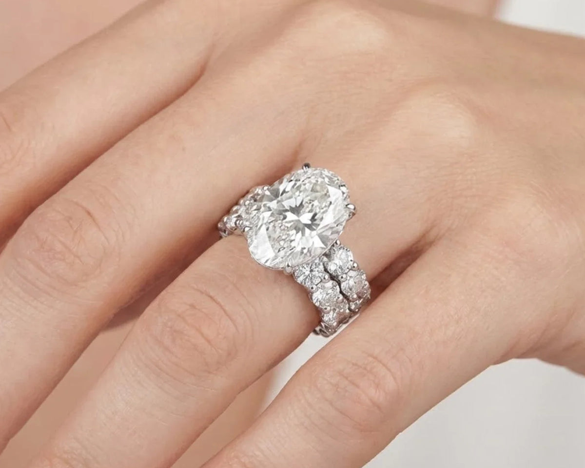 14k Gold Diamond Oval Double Row Band Engagement Ring Set 12.3ct – view 2