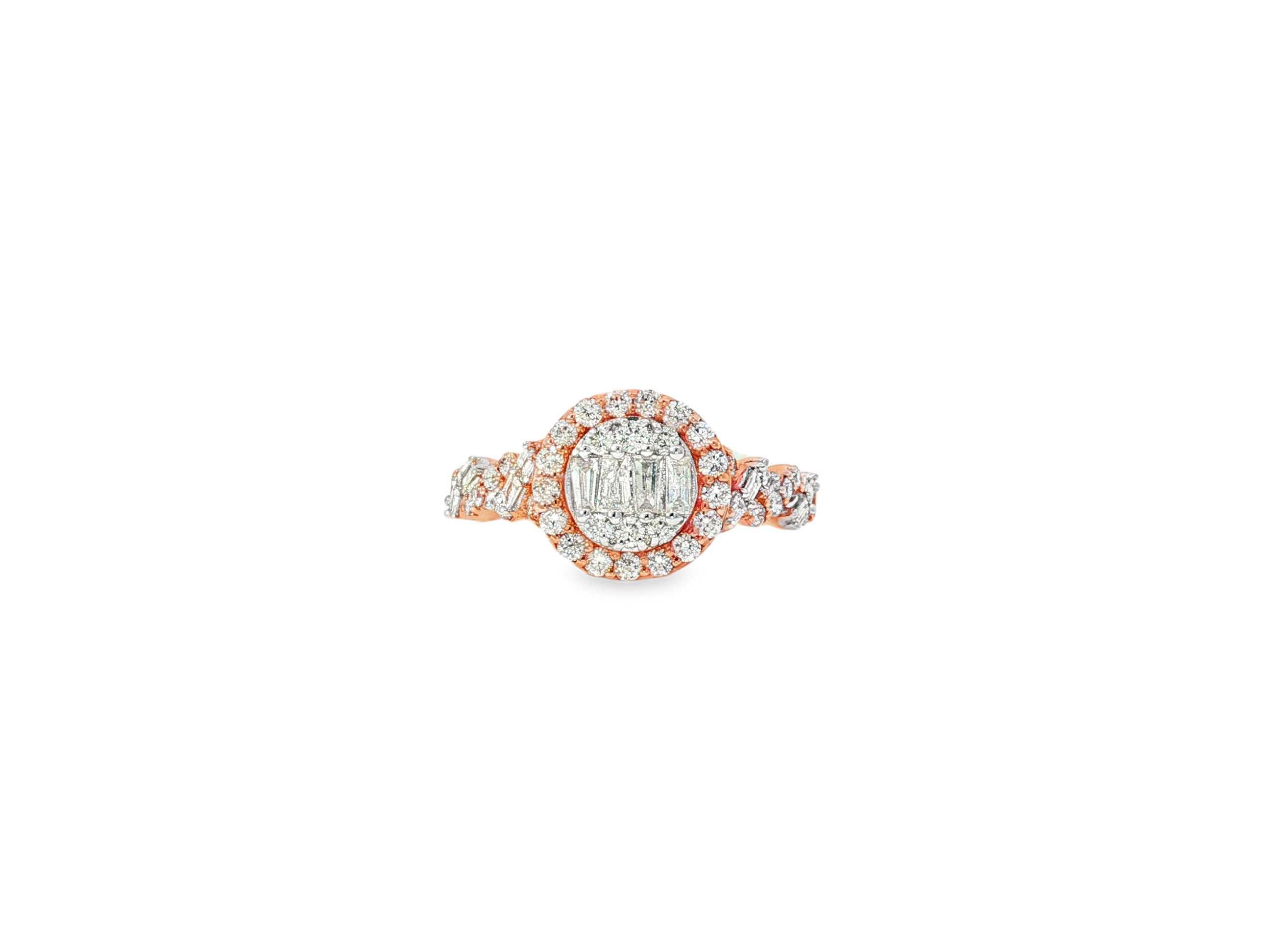 14k Gold Diamond Oval Halo Ring with Baguette & Round Cluster 0.90ct - AVI THE JEWELER
