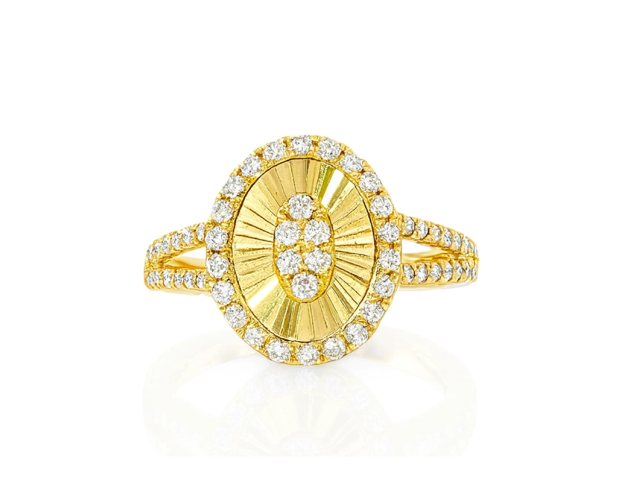 14k Gold Diamond Oval Halo Ring with Radiant Sunburst Design 0.60ct – lifestyle 679
