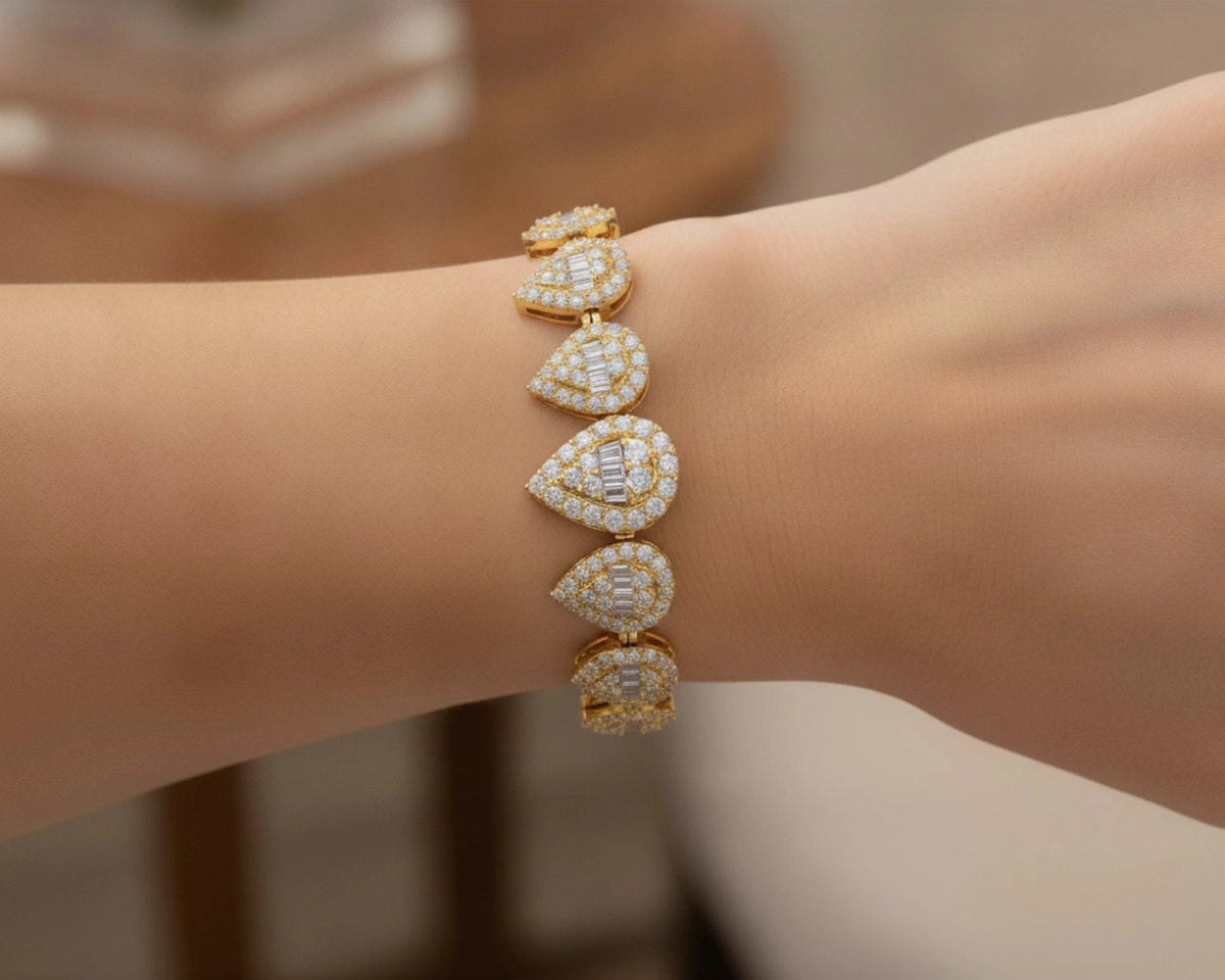 14k Gold Diamond Pear Bracelet with Elegant Design 3.25ct – lifestyle 4565