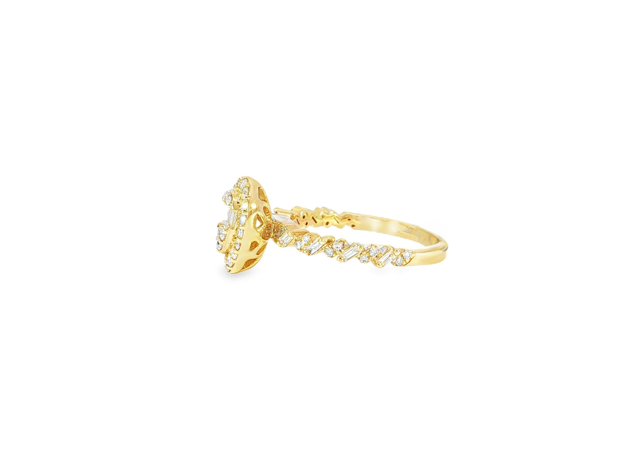 14k Gold Diamond Pear - Shaped Halo Ring with Baguette Center 0.60ct - AVI THE JEWELER