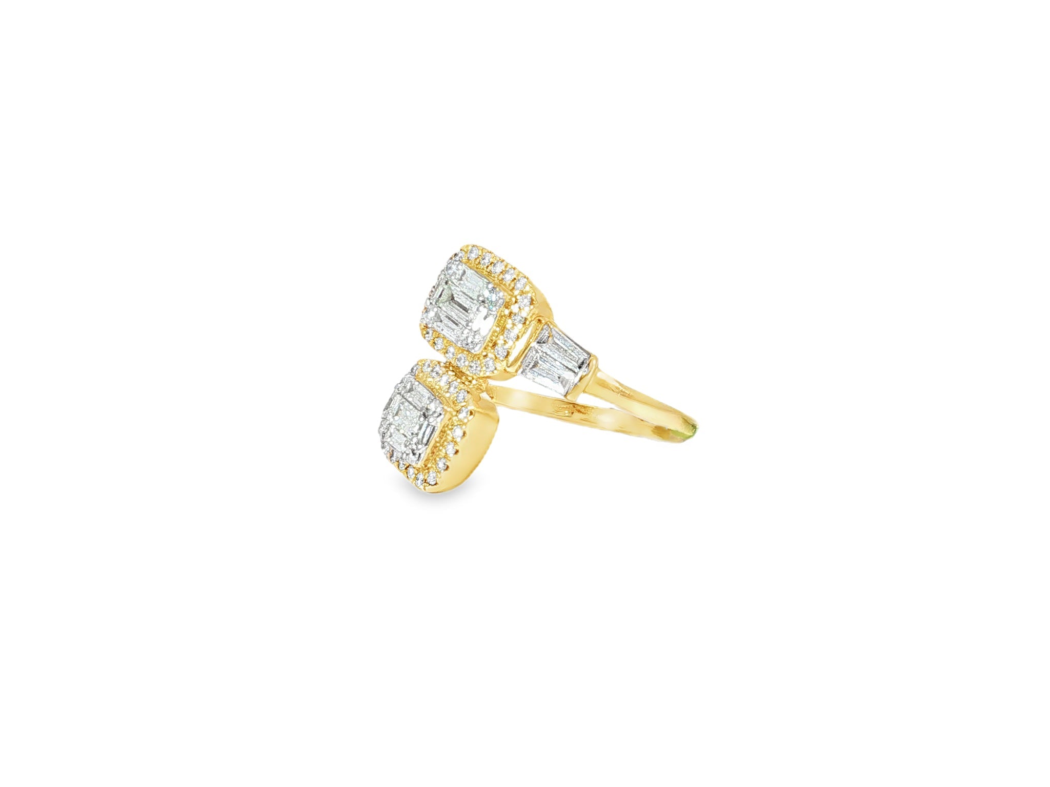 14k Gold Diamond Ring with Dual Emerald - Cut Halo & Baguette 1.05c - AVI THE JEWELER