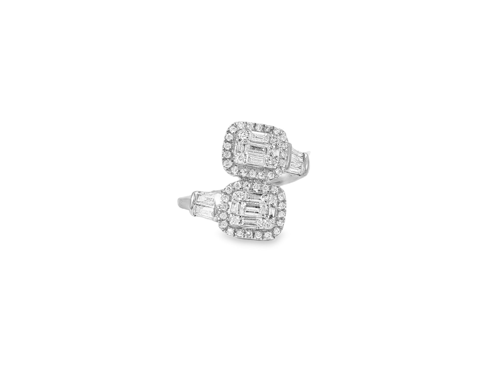 14k Gold Diamond Ring with Dual Emerald - Cut Halo & Baguette 1.05c - AVI THE JEWELER