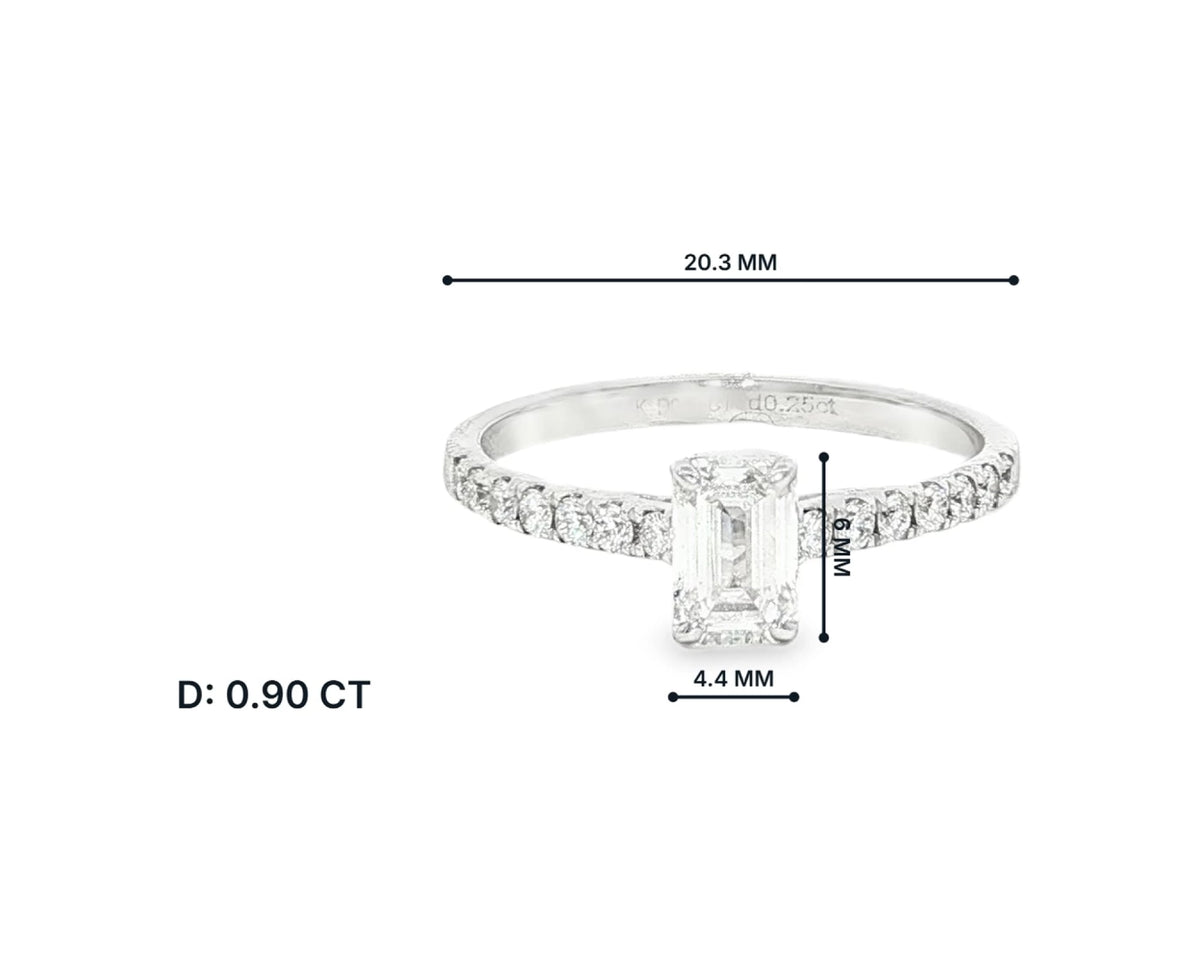 14k Gold Diamond Ring with Emerald-Cut Center and Pavé Band 0.90 CT – lifestyle 3048
