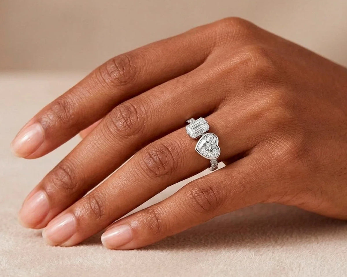 14k Gold Diamond Ring with Heart-Shaped & Emerald-Cut 3.0ct – view 2