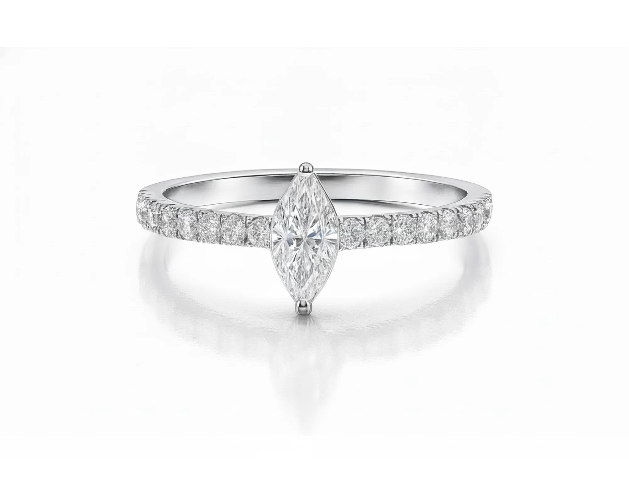 14k Gold Diamond Ring with Marquise-Cut Center & Pavé Band 0.52ct – lifestyle 2994