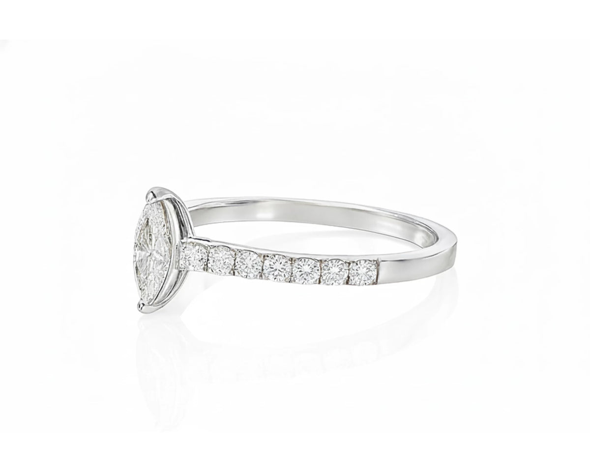 14k Gold Diamond Ring with Marquise-Cut Center & Pavé Band 0.52ct – lifestyle 2998