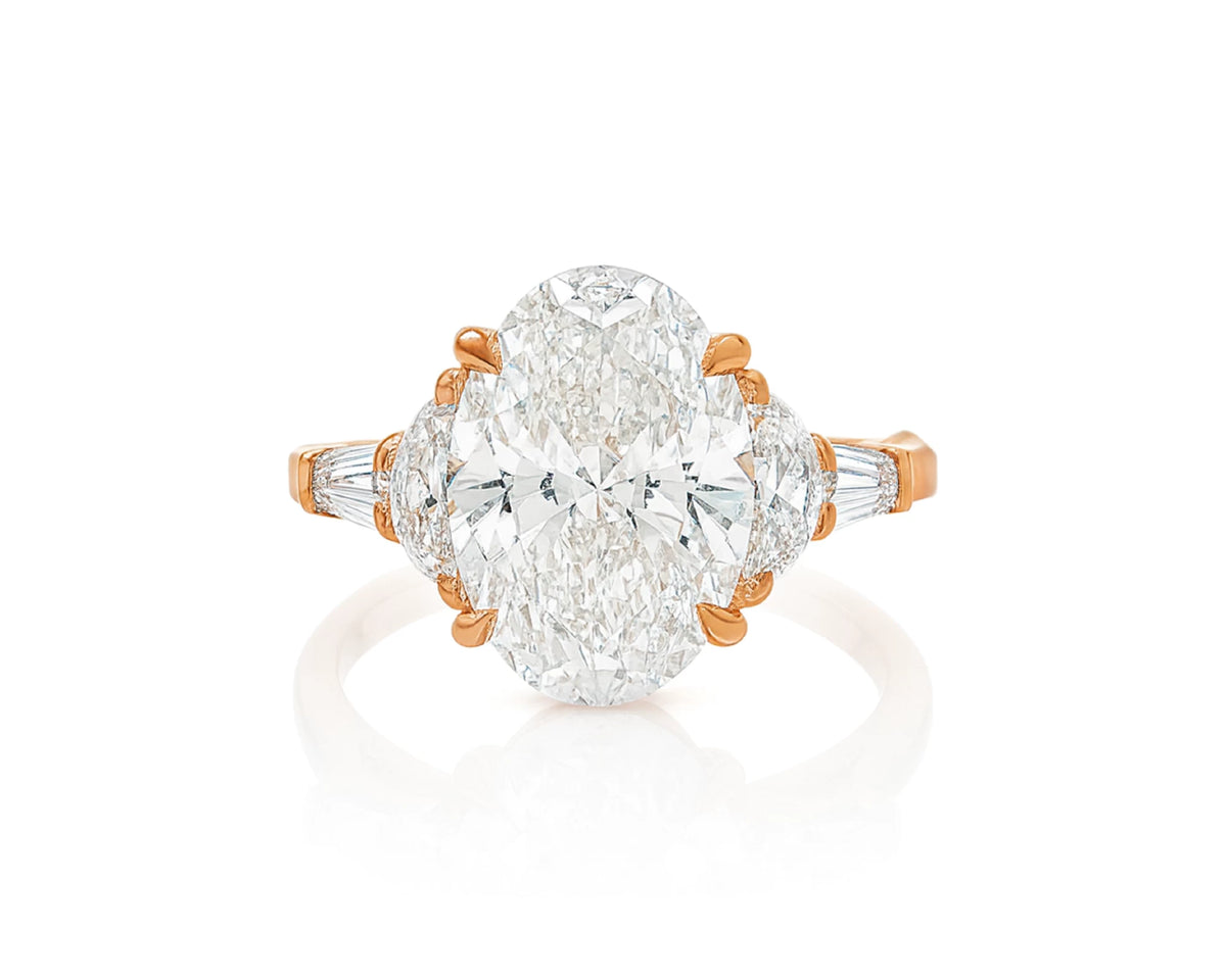 14k Gold Diamond Ring with Oval Center & Three-Stone Design 4.68ct – lifestyle 2079