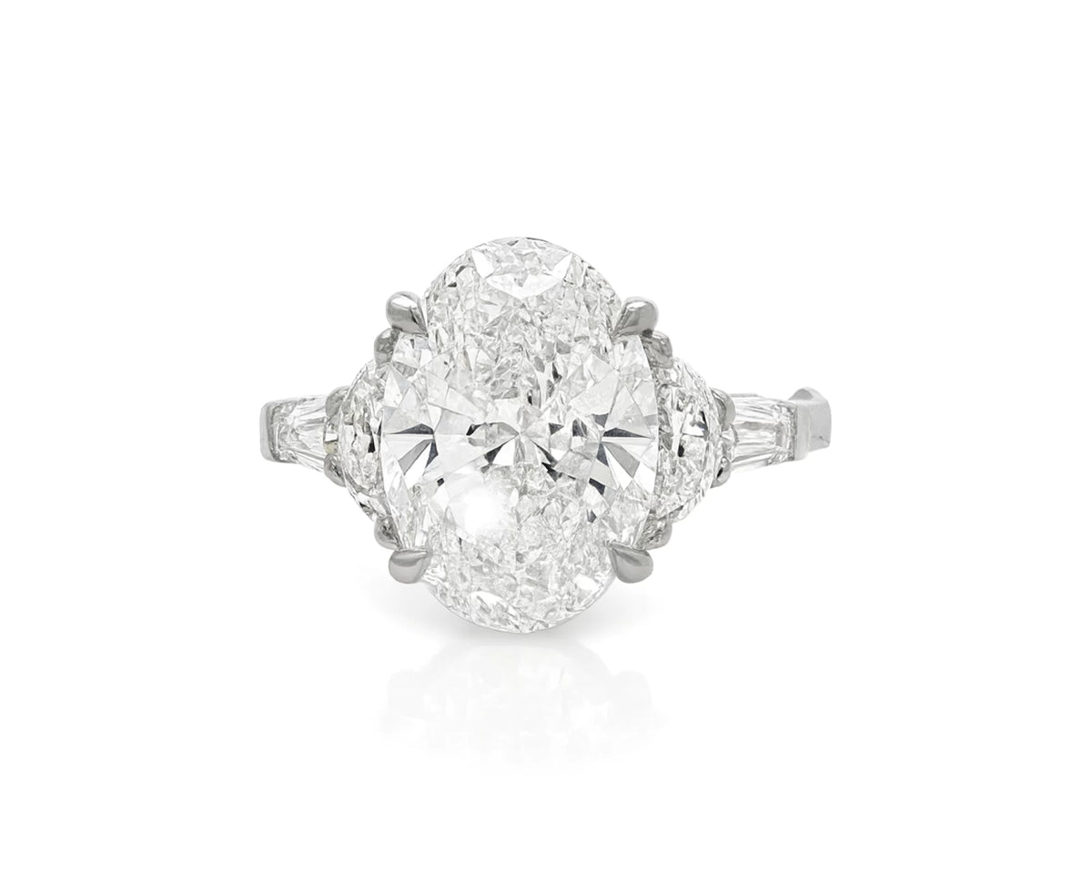 14k Gold Diamond Ring with Oval Center & Three-Stone Design 4.68ct – lifestyle 2082