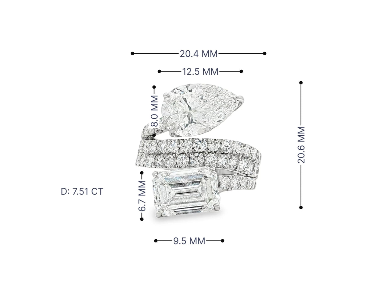 14K Gold Diamond Ring with Pear & Emerald-Cut Two-Stone Wrap Design 7.51ct – lifestyle 3062