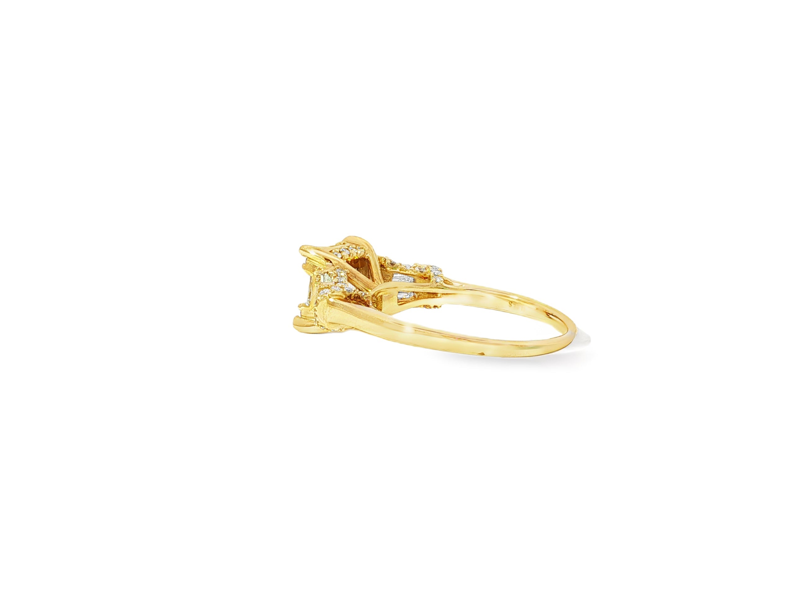 14k Gold Diamond Ring with Rectangular Baguette Cluster & Round 0.90ct - AVI THE JEWELER