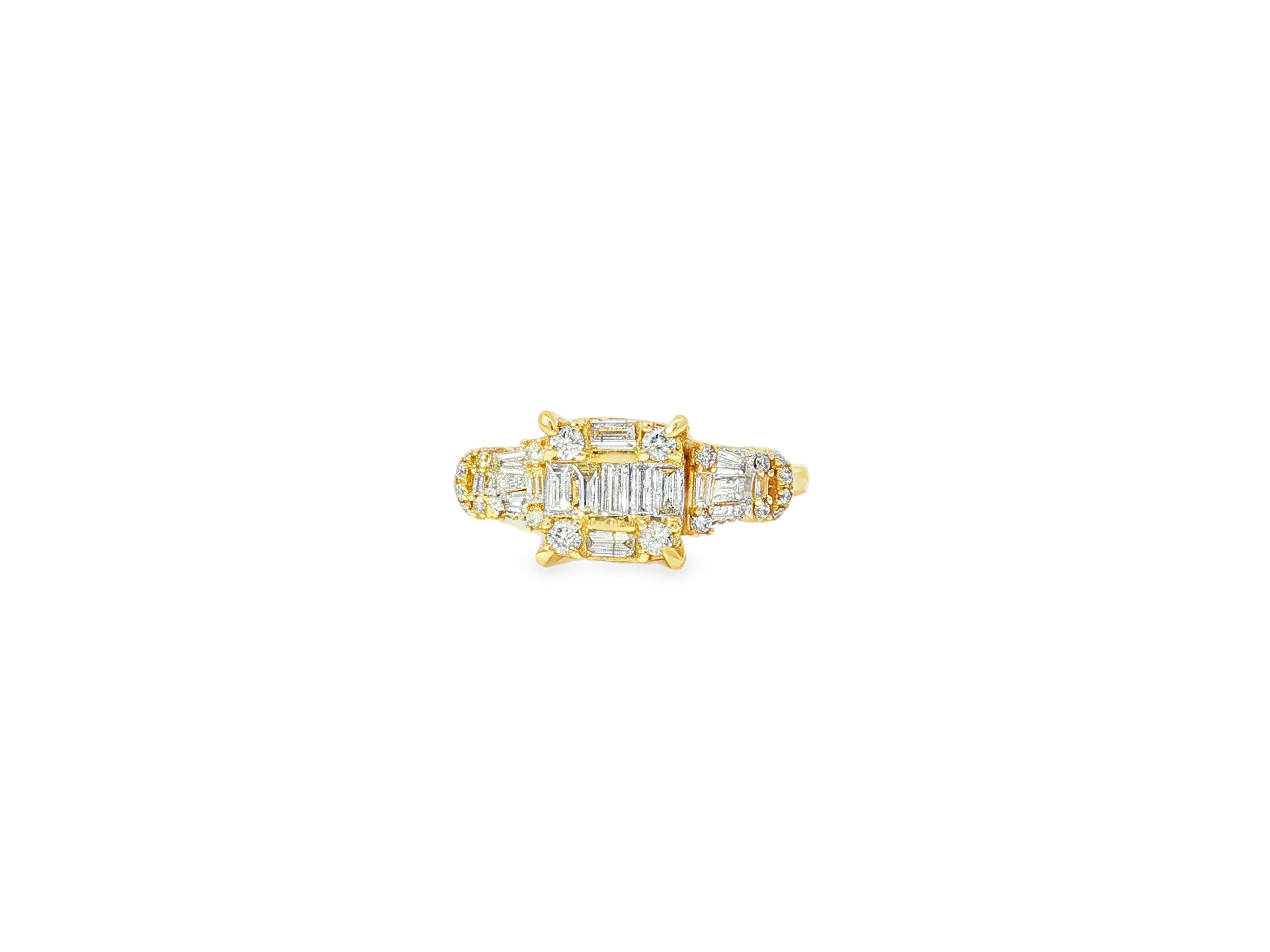 14k Gold Diamond Ring with Rectangular Baguette Cluster & Round 0.90ct - AVI THE JEWELER