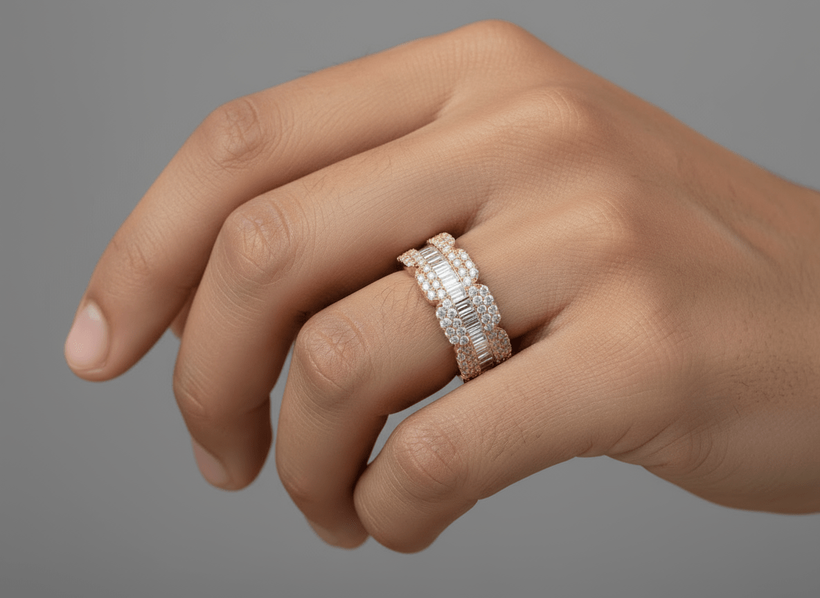 14k Gold Diamond Ring with Round & Baguette - Cut Design 1.75ct - AVI THE JEWELER