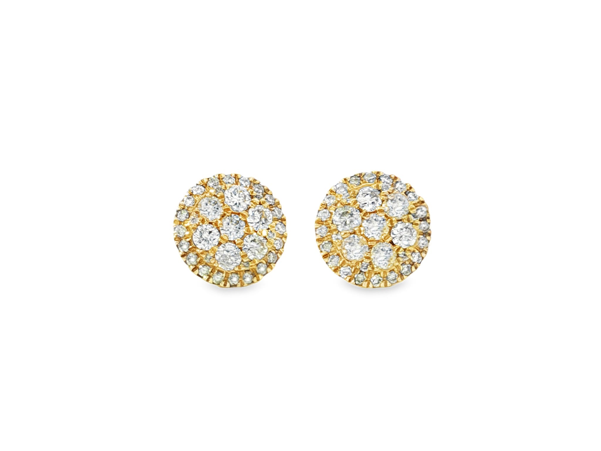 14k Gold Diamond Round Cluster Earrings with Halo Double Row Design 1.03ct - AVI THE JEWELER