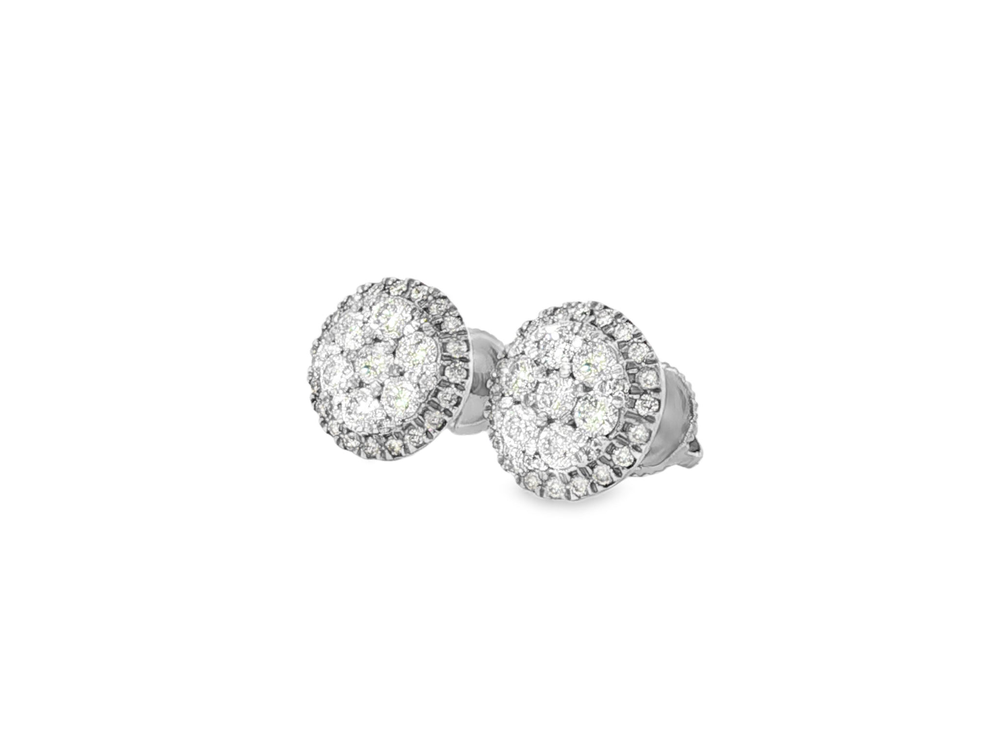 14k Gold Diamond Round Cluster Earrings with Halo Double Row Design 1.03ct - AVI THE JEWELER