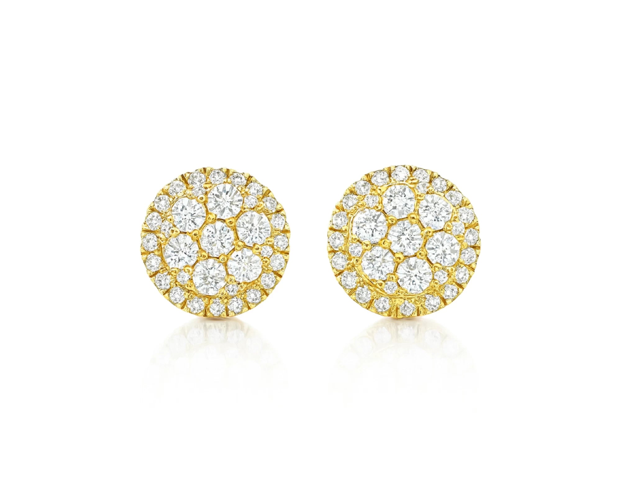 14k Gold Diamond Round Cluster Earrings with Halo Double Row Design 1.03ct – lifestyle 3740
