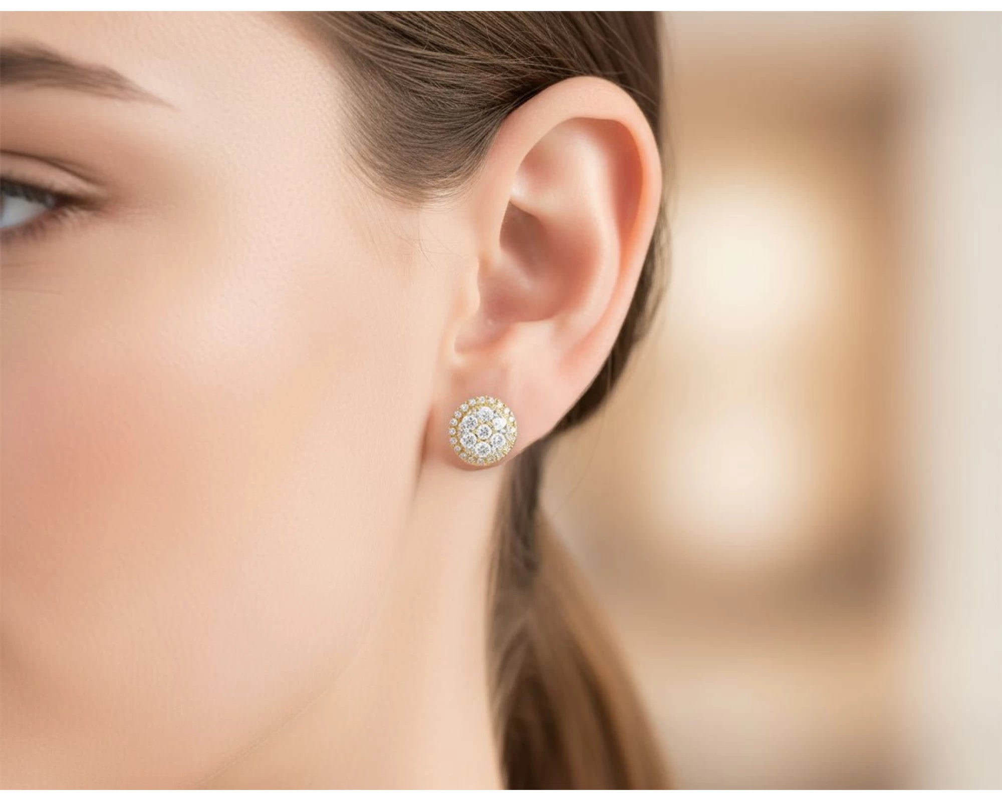 14k Gold Diamond Round Cluster Earrings with Halo Double Row Design 1.03ct – view 2