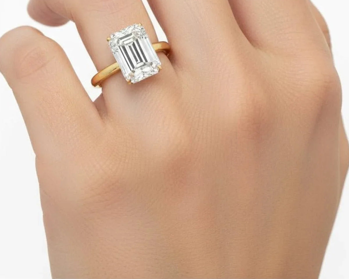 14k Gold Diamond Solitaire Ring with Emerald-Cut Center 5.08ct – view 2