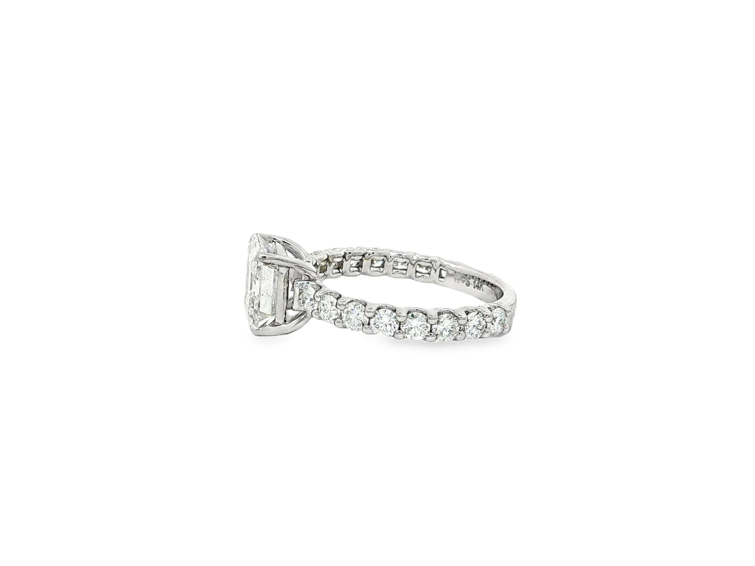 14k Gold Diamond Solitaire Ring with Emerald - Cut Center Stone 2.13ct - AVI THE JEWELER