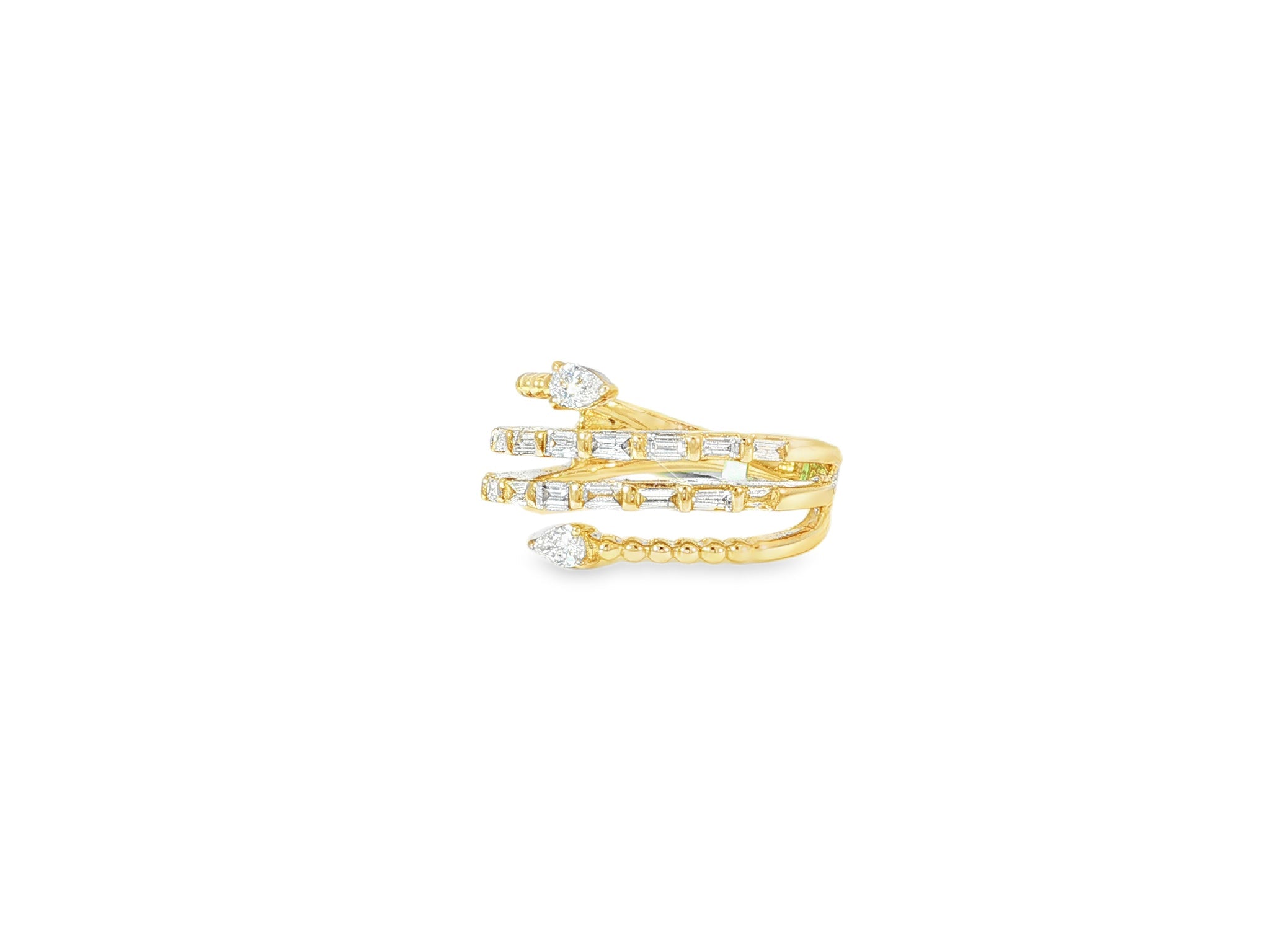 14k Gold Diamond Spiral Ring with Pear - Shape & Baguette 0.85ct - AVI THE JEWELER