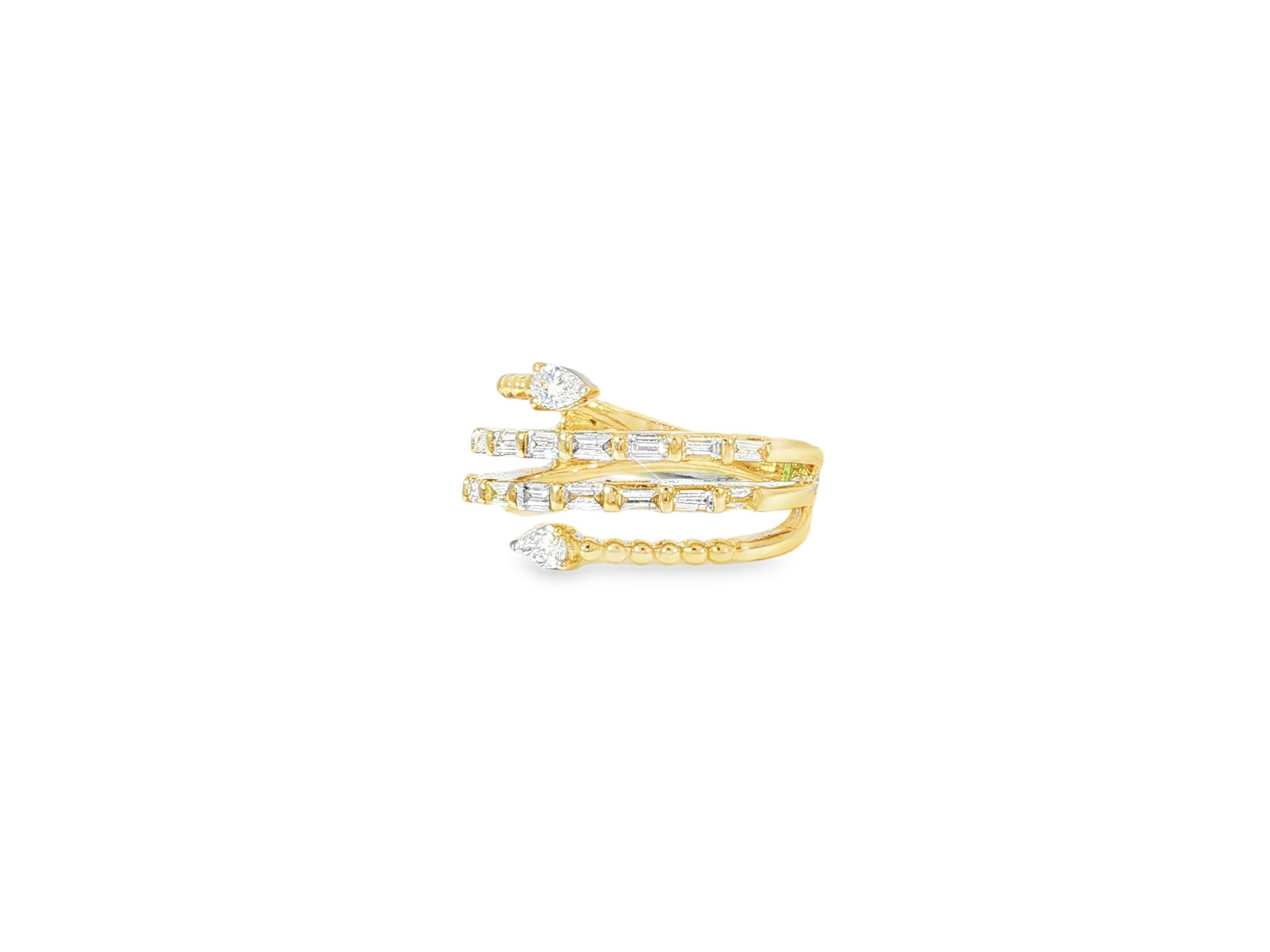 14k Gold Diamond Spiral Ring with Pear - Shape & Baguette 0.85ct - AVI THE JEWELER